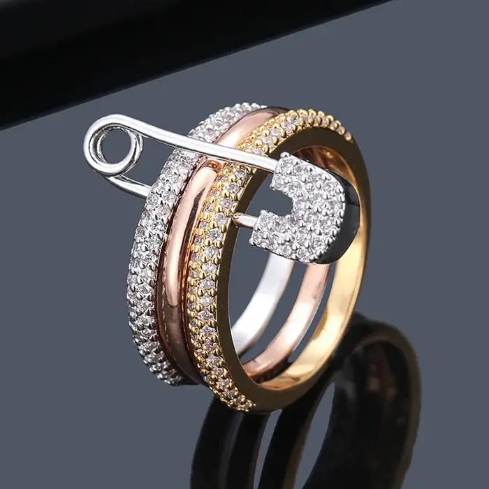 Bague détachable en Zircon incrusté de trois couches pour femmes
