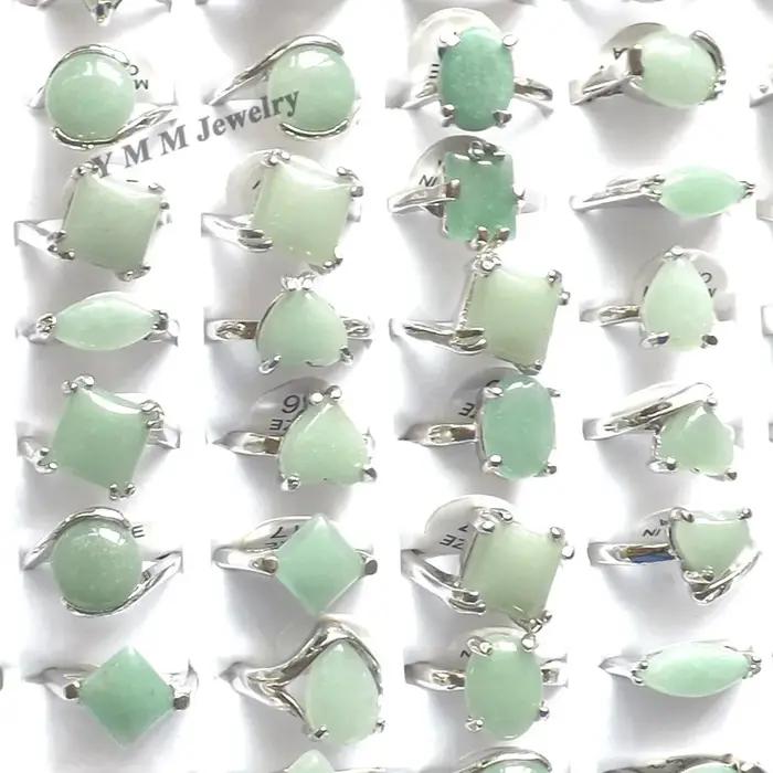 Bagues en pierre d'aventurine verte naturelle pour femmes, lot mixte, bijoux de mode, 50 pièces