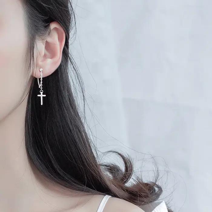 Boucles d'oreilles croix en argent Sterling 925 pour femmes