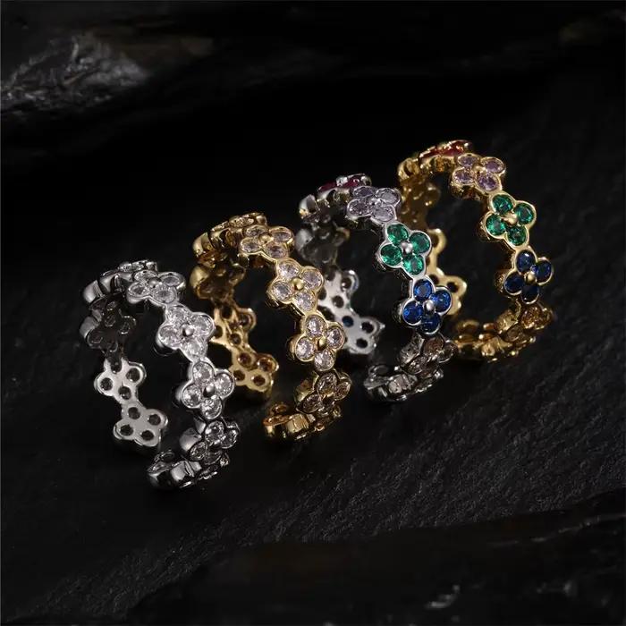 Bague ouverte en zircon plaqué or, nouveau design français, bijoux à la mode, fleur, accessoire de travail quotidien élégant pour femmes
