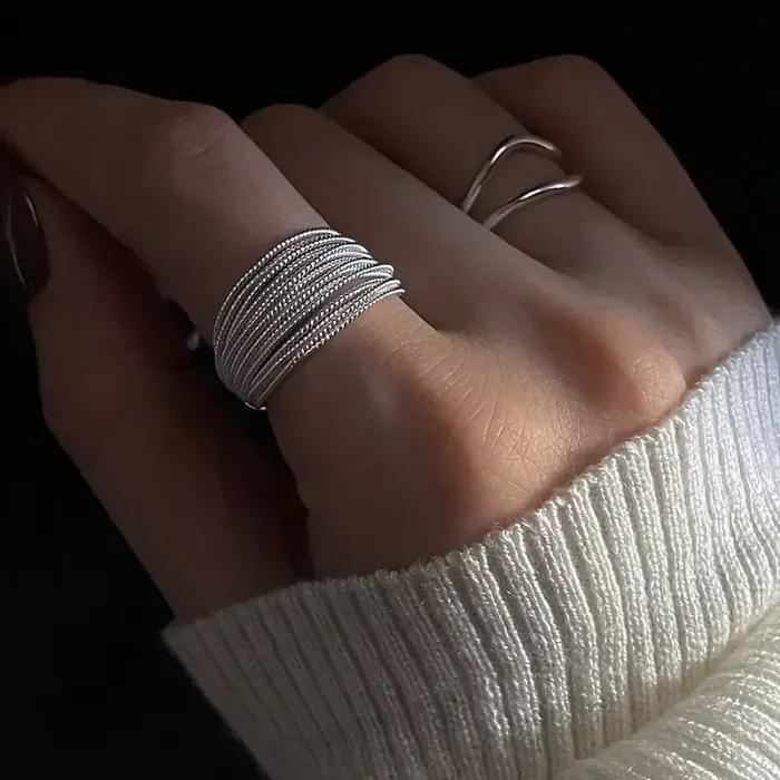 Bague en argent réglable style gothique multilignes pour femmes occasions spéciales soirée festive anniversaire
