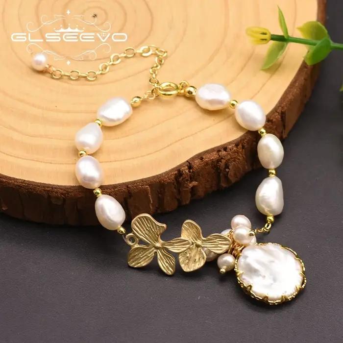 GLSEEVO naturel eau douce blanc perle de tahiti fleur bracelets pour femme fille Bracelet de luxe bijoux fins anniversaire GB0184