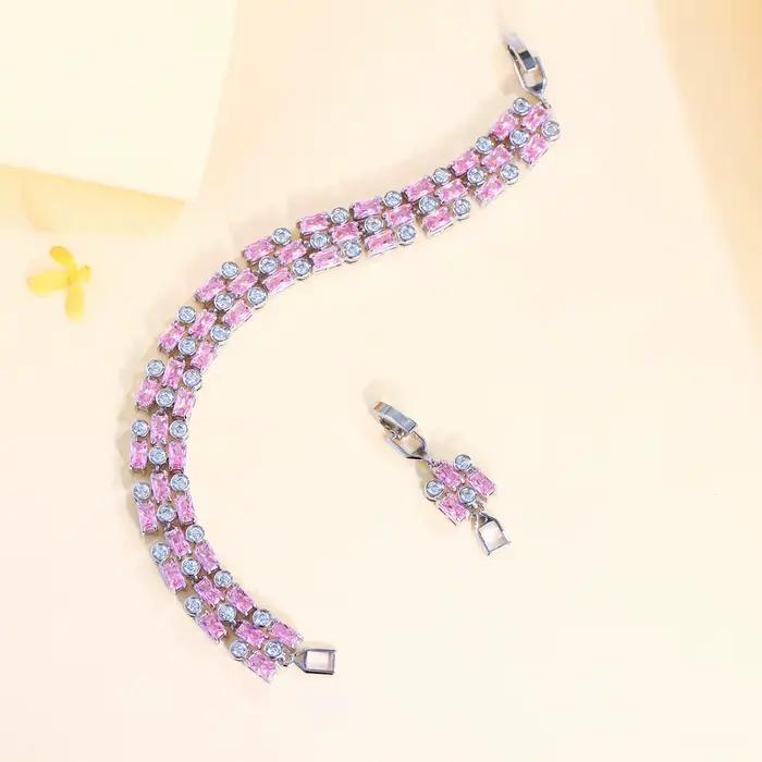 Pera élégant femmes grande chaîne de Tennis large Bracelets rose Zirocnia 3 rangées conception main décor mariage fête des mères bijoux cadeau B041
