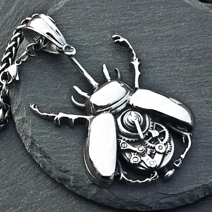 Collier Punk Hip Hop avec pendentif coccinelle mécanique à vapeur pour homme