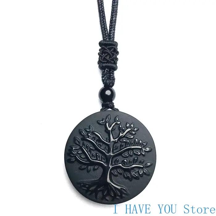 Collier arbre de vie en obsidienne véritable naturelle