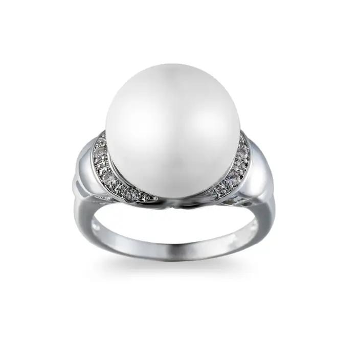 100% véritable Bague de perle blanche