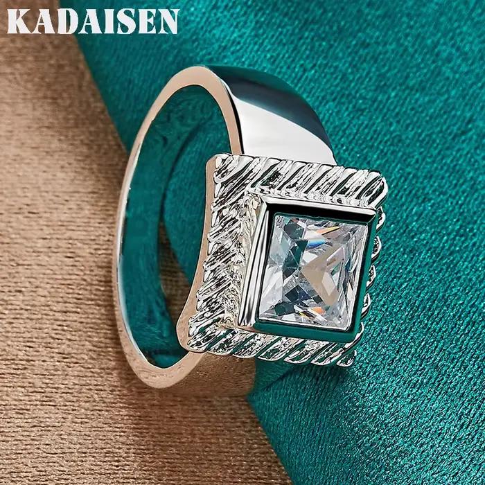 Zircon carré en argent sterling 925 7-10 # Bague pour femme