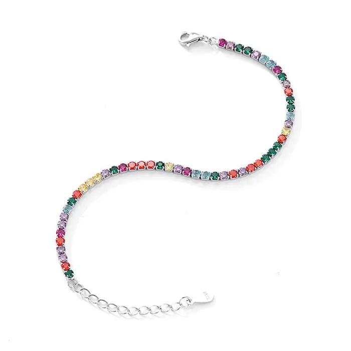 Ensemble de bijoux en argent sterling 925 avec arc-en-ciel de CZ pour femmes, collier et bracelet coloré, cadeau pour occasions spéciales