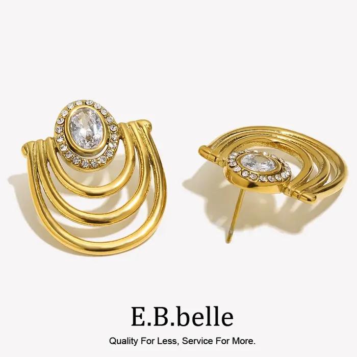 E.B.belle Boucles d'oreilles clous en acier inoxydable plaqué or