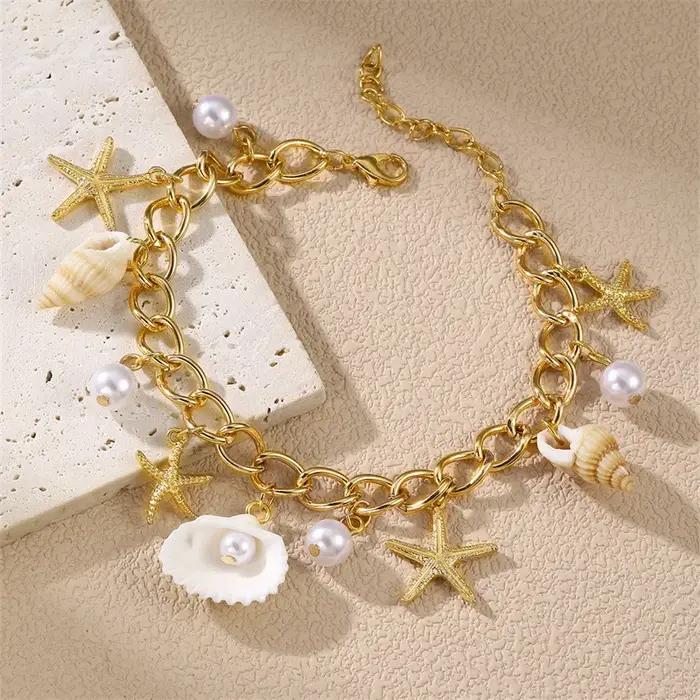 Bracelet de plage et collier de coquillages colorés moderne pour femmes occasions estivales