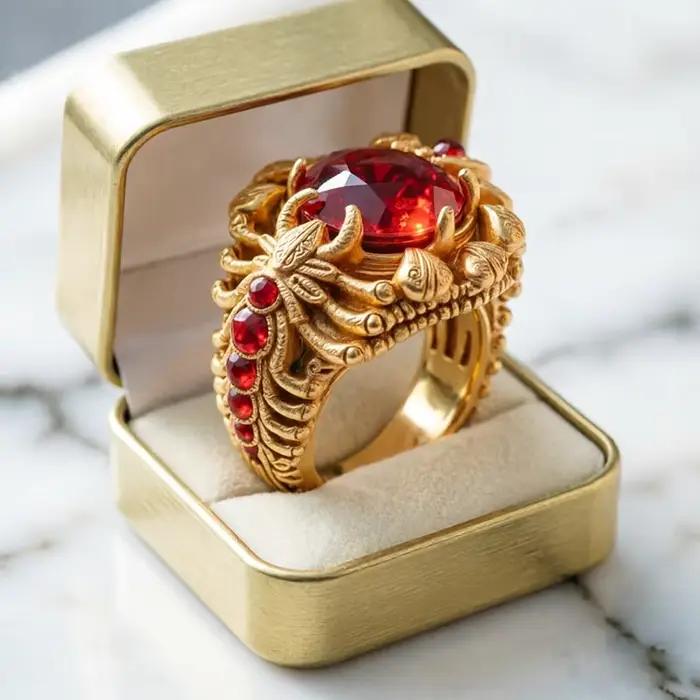 Bague vintage de luxe pour homme, grande bague carrée en zircon rouge rubis, motif couronne, alliage, style ottoman turc, bagues statement pour homme