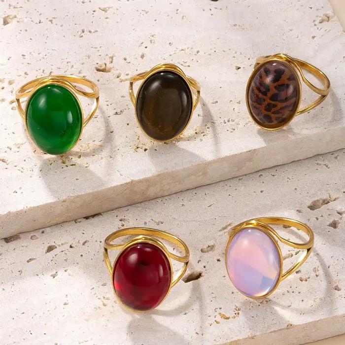 Bague en cristal d'aventurine naturelle pour femmes