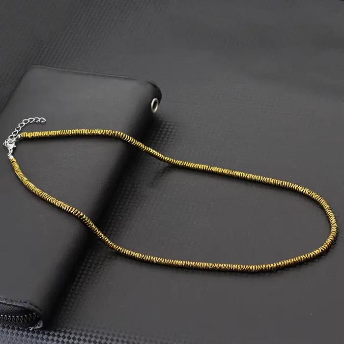 Collier de perles en pierre d'hématite exquise pour hommes, 4 Styles, couleur argent or, 19 pouces,