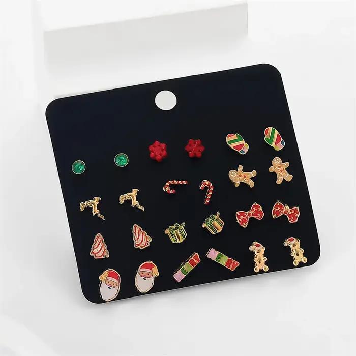 Ensemble de boucles d'oreilles de noël pour femmes, 12 paires, cristal Zircon, arbre de noël, flocon