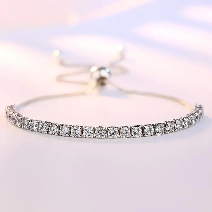 Bracelet en argent sterling 925 élégant avec chaîne de zircon et cristaux pour femme, cadeau de mode