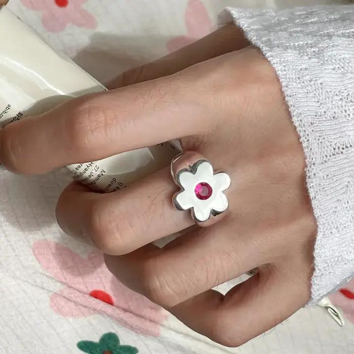 Bague à fleurs y2k pour femmes et filles
