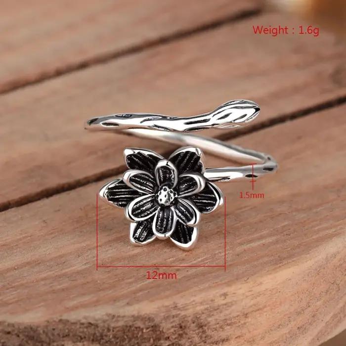 Bague bohème en argent sterling 925 sertie de fleur de lotus antique pour femmes, cadeau pour occasions spéciales et événements festifs