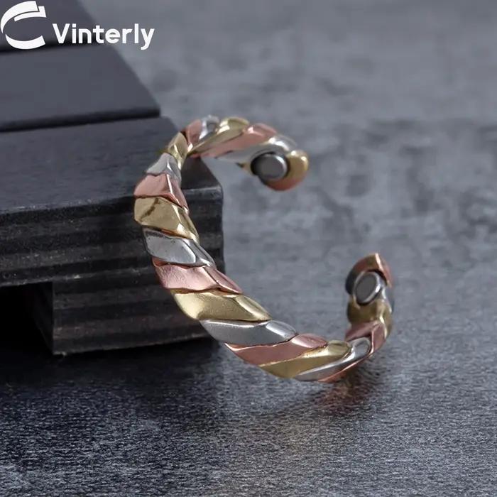Vinterly torsadé réglable anneau femmes santé énergie thérapie magnétique Rose 5mm doigt ouvert manchette bandes de mariage aimants bijoux