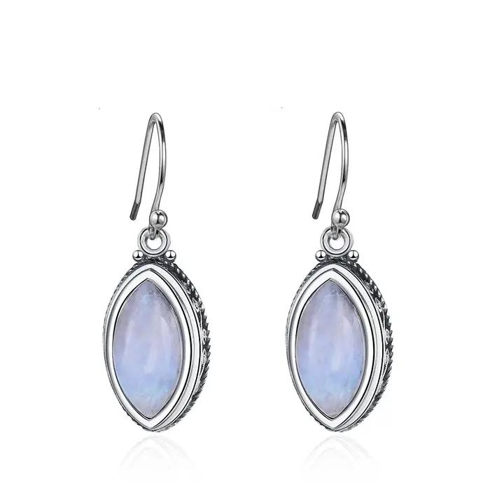 Boucles d'oreilles élégantes en pierre de lune naturelle pour femmes, rétro, mode, cerceau, mariage,
