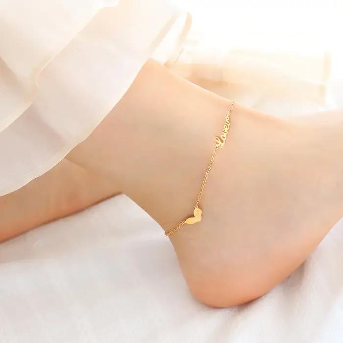 Amaiyllis-Bracelet de cheville en or 18 carats pour femme, simple, cœur d'amour, bijoux de plage, pi