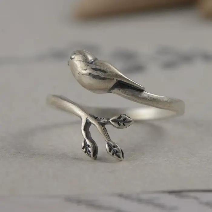 Bague ouverte réglable en argent Sterling 925 sertie d'un oiseau de compagnie ethnie pour femmes occasions festives et cadeaux spéciaux