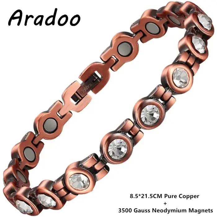ARADOO-Bracelet en cuivre cristal pour femme, bracelets avec aimants 3500 gauss, bijoux cadeaux