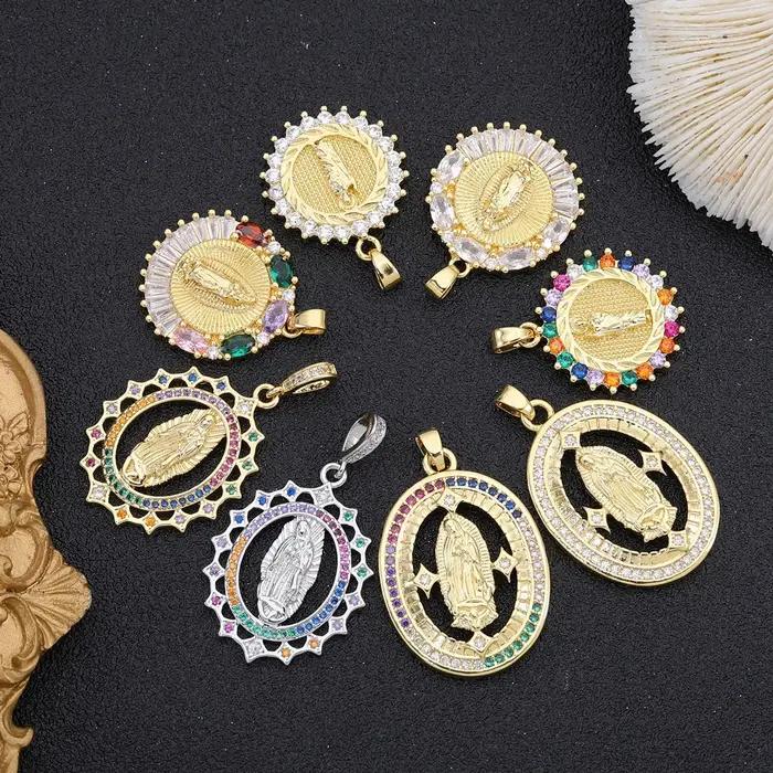 Juya 18K véritable plaqué or pavé Cz Saint Mary vierge émail artisanat breloques pour bricolage pendentif chrétien Talisman fabrication de bijoux
