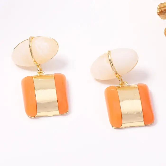 Nouvelles Boucles d'Oreilles Pendante Géométriques en Résine Orange 2026 pour Femme