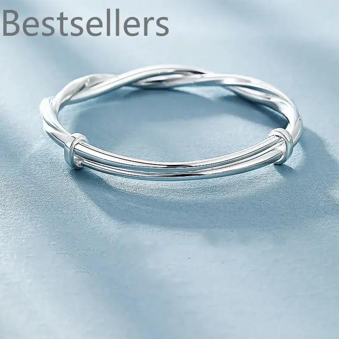 Bracelet en argent sterling 925 tressé géométrique pour femmes occasions spéciales engagement mariage fiançailles