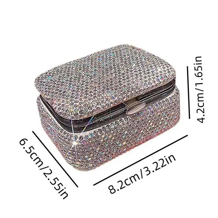 Mini Boîte à Bijoux Scintillante Avec Miroir Luxe Mallette De Rangement Colliers En Strass Diamant Pour Femme Occasions Spéciales