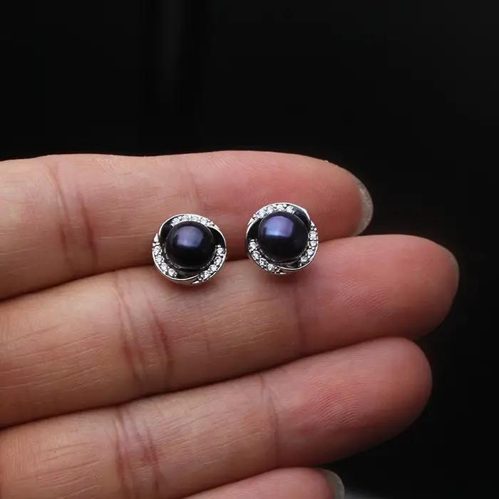 Boucles d'oreilles en perles noires d'eau douce cultivées pour femme