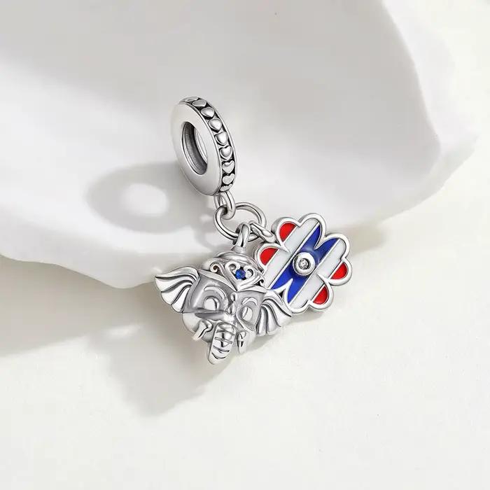 Pendentif breloque éléphant et fleur en argent sterling 925 élégant pour femmes occasions spéciales souvenirs de voyage DIY Thaïlande