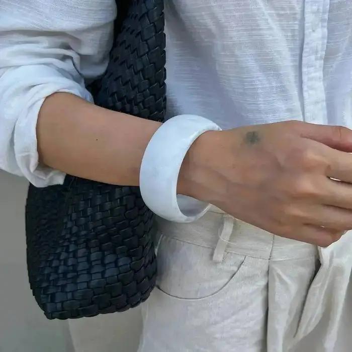 SHIXIN bohème épais résine acrylique Bracelet grand rond Bracelet pour femmes Vintage lisse géométri