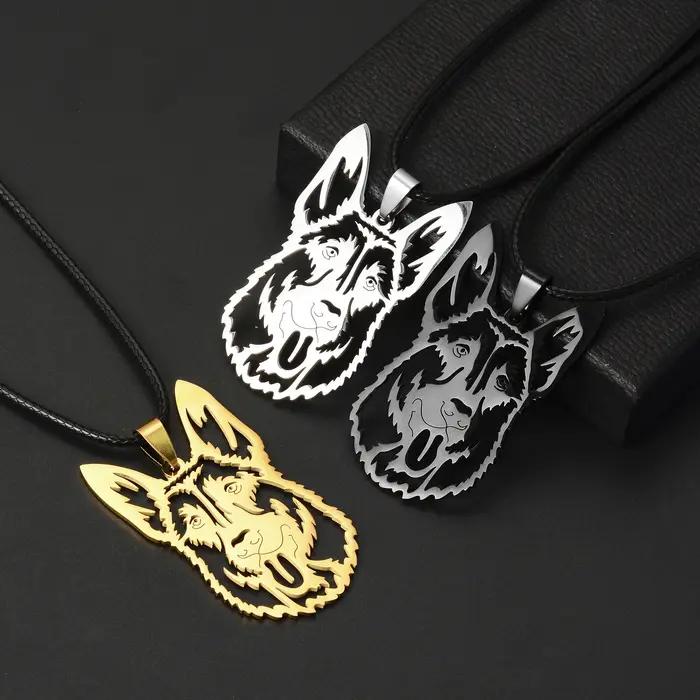 Collier tête de loup en acier inoxydable pour hommes et femmes