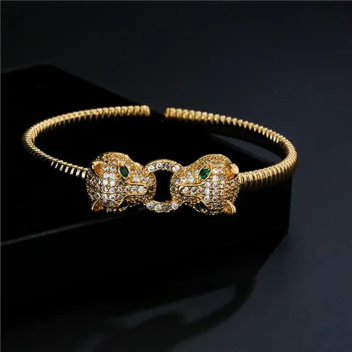 Bracelet ouvert tête de chimléopard pour hommes et femmes