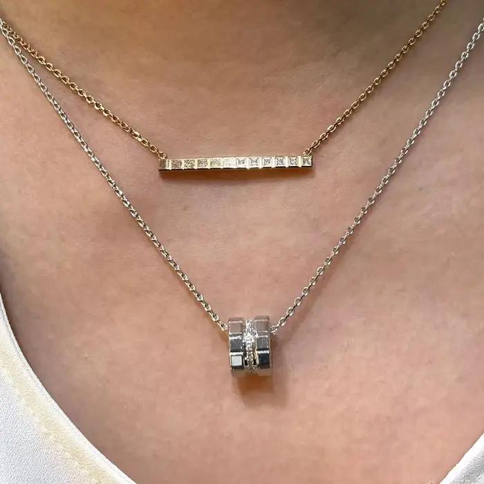 Collier pour femme en argent S925 avec pendentif en forme de bloc de diamant