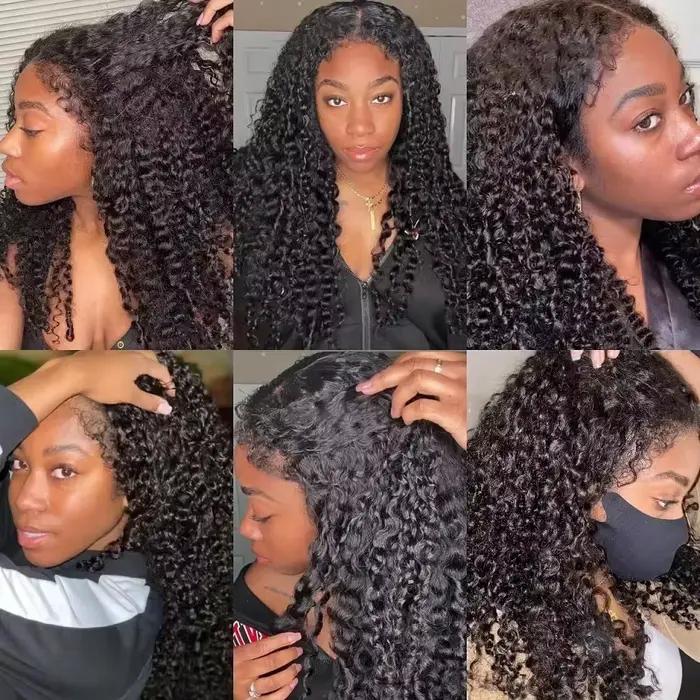 Perruques Lace Frontal en Cheveux Humains Bouclés Afro Kinky Curly 4C avec Bords Bouclés et Baby Hair, Perruque Lace Frontale HD 13x6