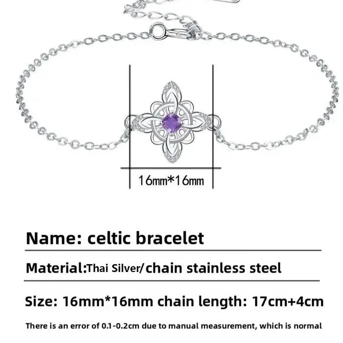 Bracelet noeud de sorcière en argent thaïlandais avec amulette de Protection en zircone cubique violette