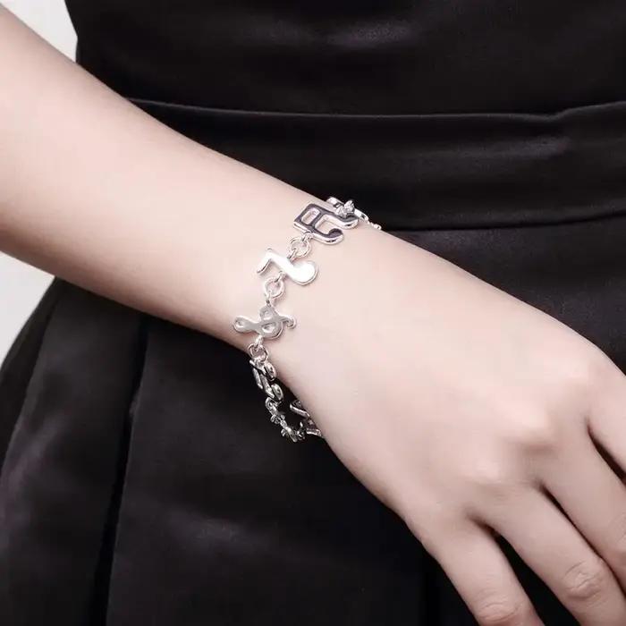 Chaîne de notes musicales fines en argent Sterling 925