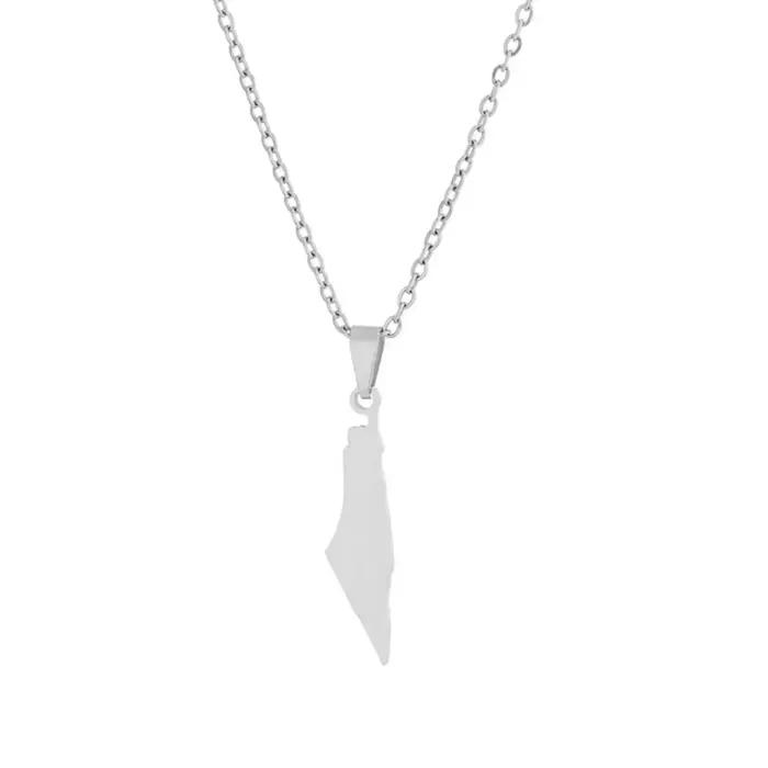 Collier pendentif carte de la Palestine d'israël, bijoux en acier inoxydable, cadeau pour femmes et