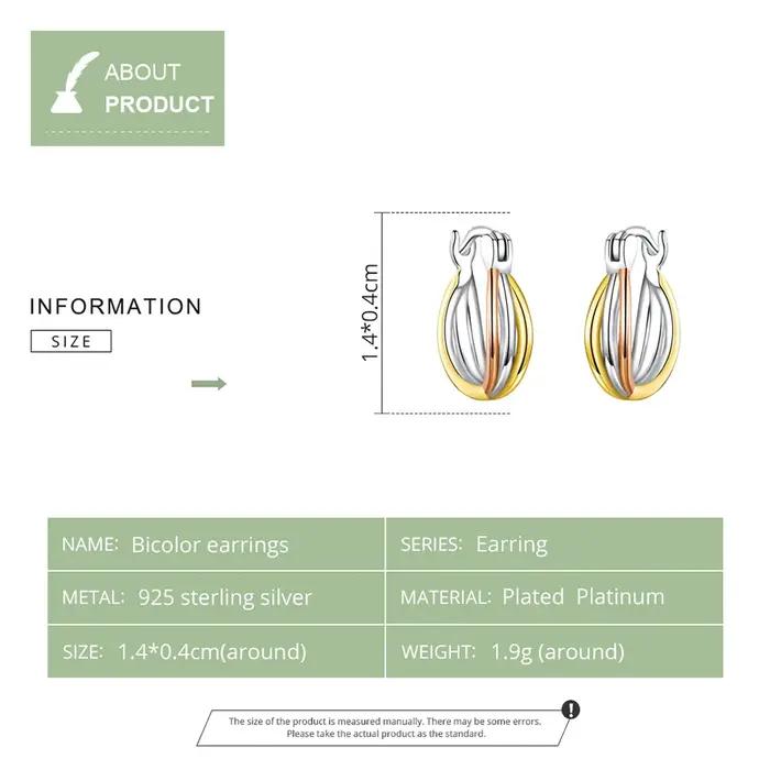 Bamoer-Boucles d'Oreilles Bicolores en Argent Sterling 925 group