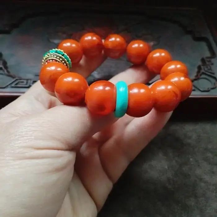 Bracelet de perles rondes orange avec intercalaire turquoise