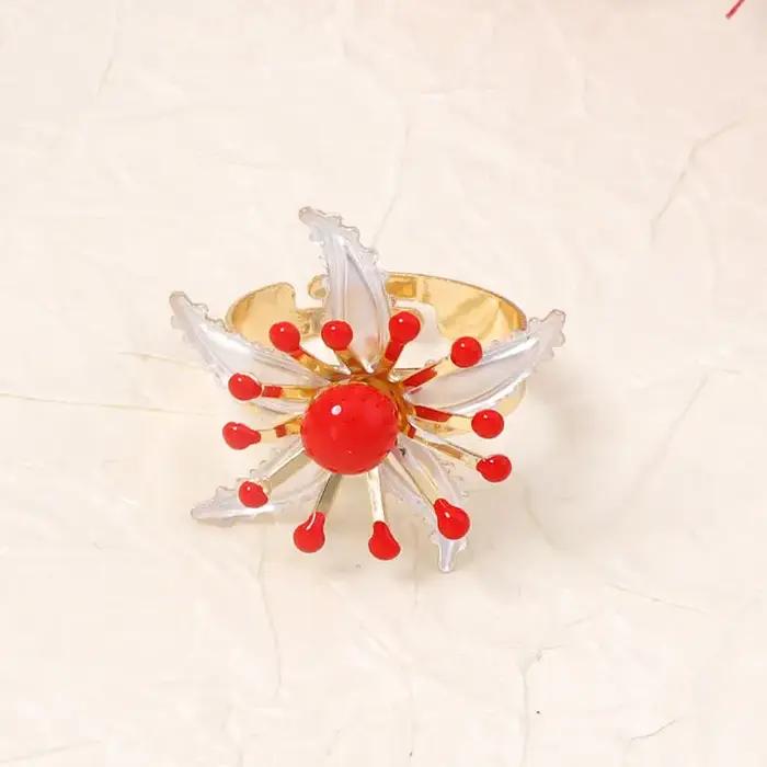 Bague ajustable bohème multicolore à fleurs épanouies pour femmes occasions spéciales tracker d'humeur alliance mariage diverses couleurs motifs floraux