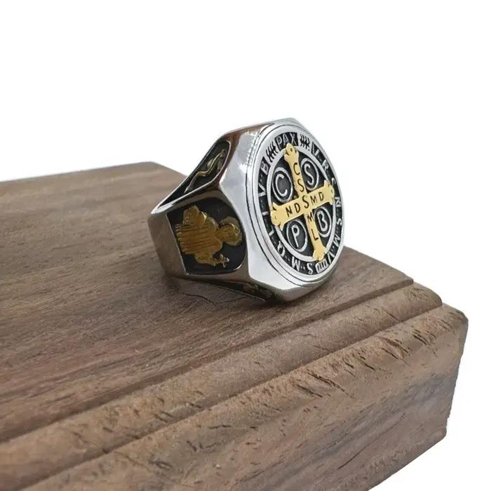 Crux Sancti Patris benoît Cspb croix hommes anneaux en acier inoxydable 316L Punk bijoux taille 7-13