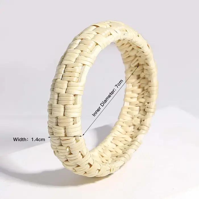 ALLYES Boho bois bambou rotin tissage Bracelet pour femmes plage bijoux Vintage à la main large enveloppe poignet