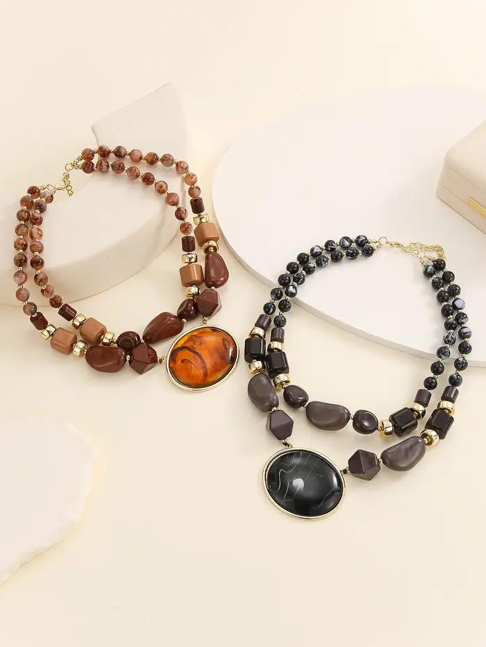 Collier multi-rangs en résine acrylique pour femmes
