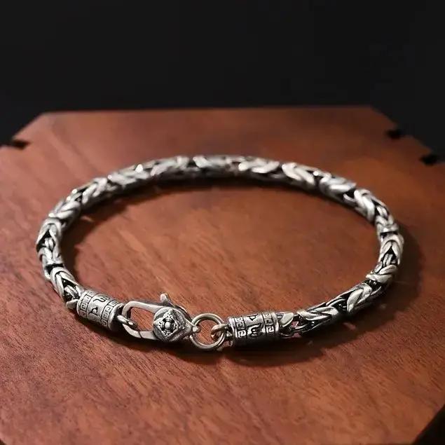 Bracelets en argent massif S925 pour hommes et femmes, tissés à la main, Style rétro dominateur, qui