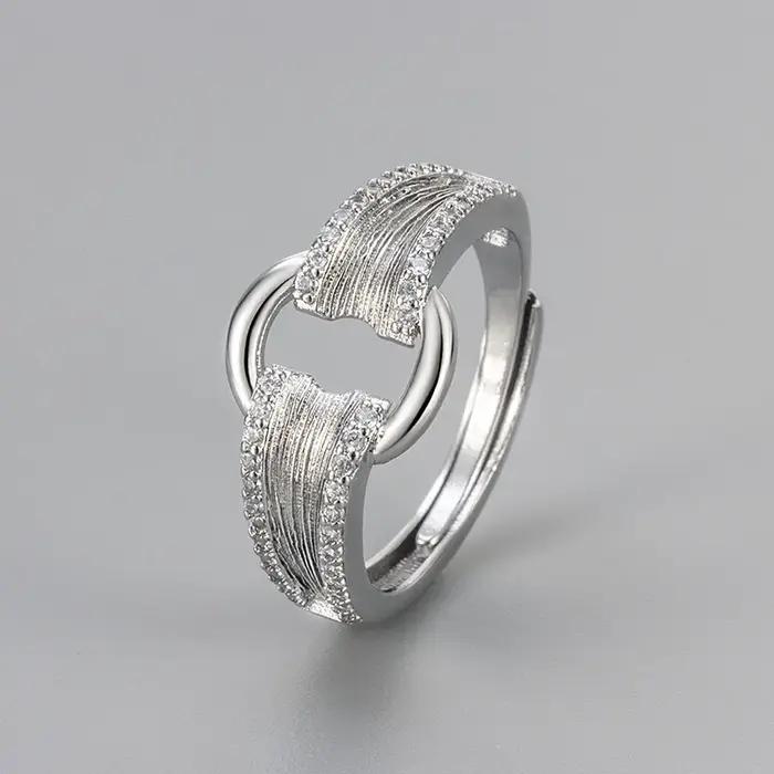 Bague en argent sterling 925 vintage à la main réglable en Zircon doré ou noir pour femmes bijoux mode élégants pour occasions spéciales