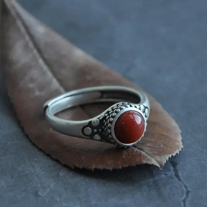 Buyee 925 bague ethnique en argent Sterling doigt rond Agate doux anneau ouvert pour femme excellente mode gris bijoux fins cercle
