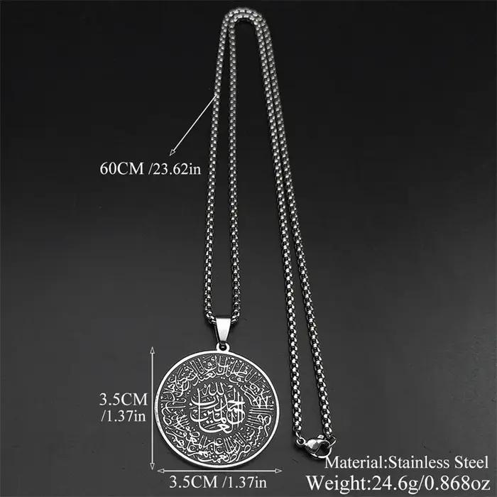 Médaille ronde islamique collier avec pendentif acier inoxydable couleur or bijou pour hommes femmes occasions spéciales partys anniversaires cadeau traditionnel
